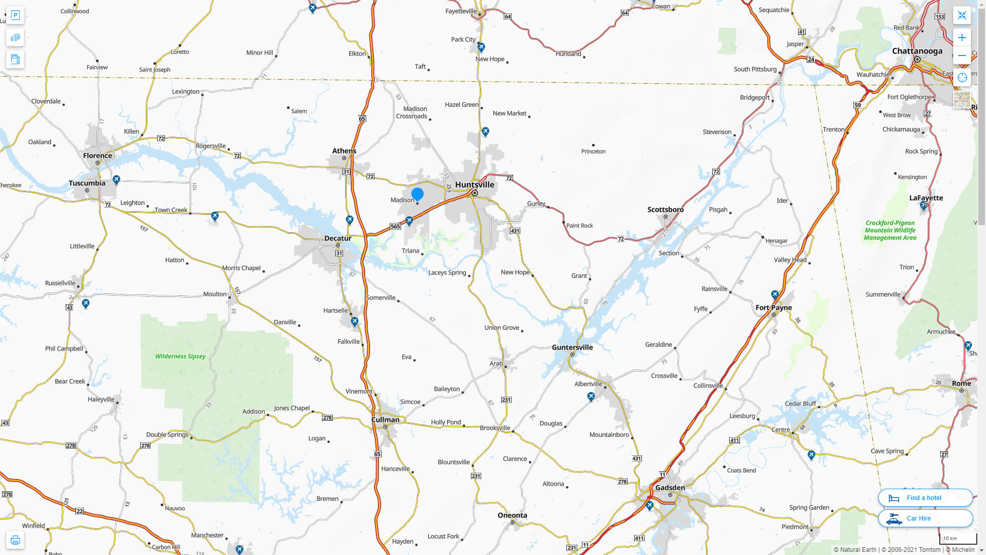 Interstate Highway Map of Madison in Alabama